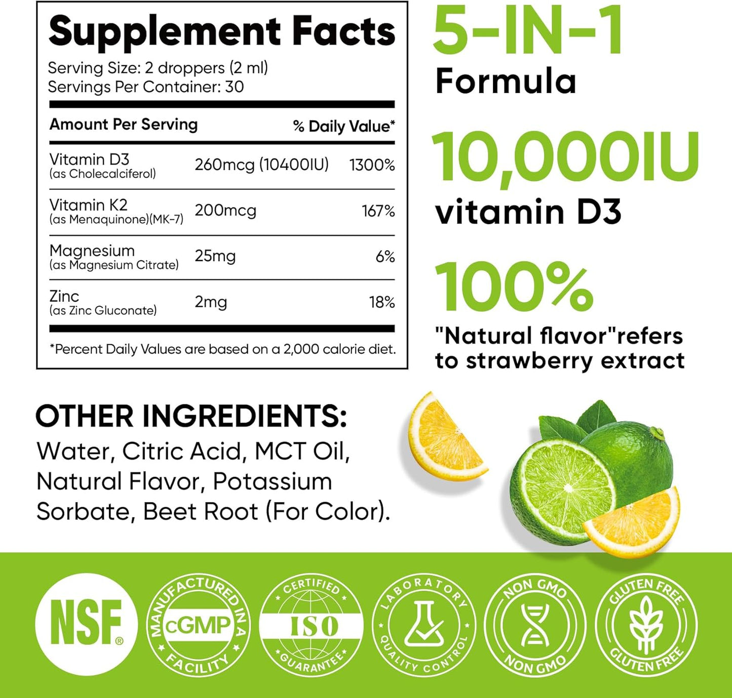 Venture Pal 5-in-1 Vitamin D3 10000 IU & K2 as MK-7 200mcg with Magnesium, MCT Oil, Zinc, Sugar-Free