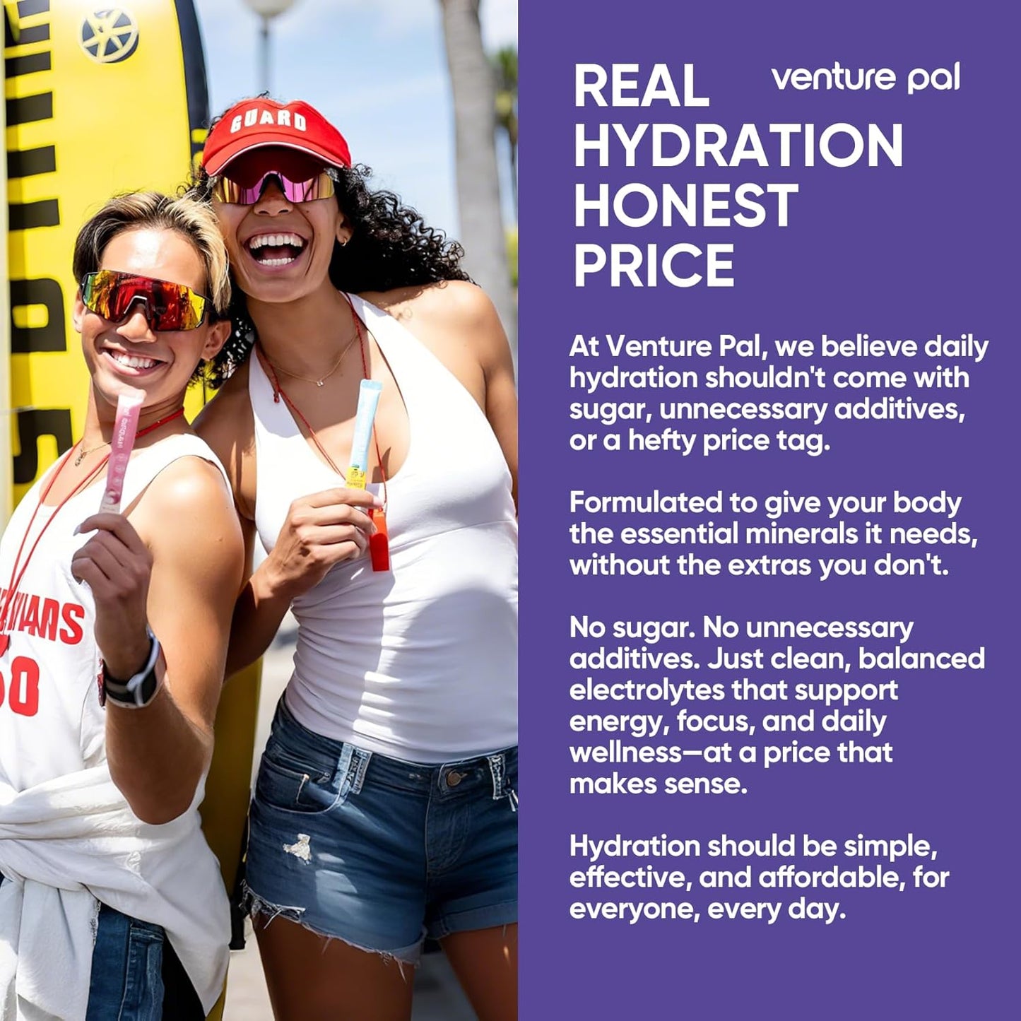 Venture Pal Sugar Free Electrolyte Powder Packets - Liquid Daily IV Drink Mix for Rapid Hydration & Party Recovery | 5 Vitamins & 7 Electrolytes| Keto Friendly | Non-GMO | Certified Vegan | 16 Sticks