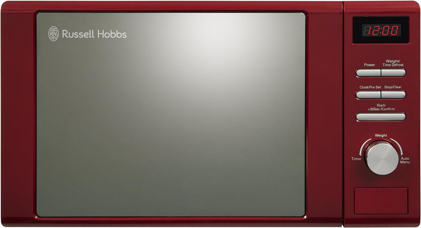 Russell Hobbs RHM2064R 20 Litre 800 W Red Digital Heritage Microwave with 5 Power Levels, Automatic and Weighted Defrost Settings, 8 Auto Cook Menus, Clock.