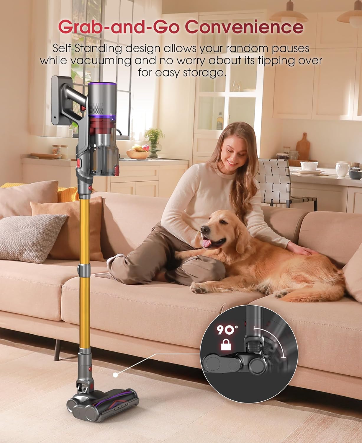 UNINELL Cordless Vacuum Cleaner, 550W 48KPA 65Mins Vacuum Cleaners with LED Screen, Self-Standing Cordless Vacuum, Rechargeable, Anti-Tangle for Home/Pet Hair/Carpet
