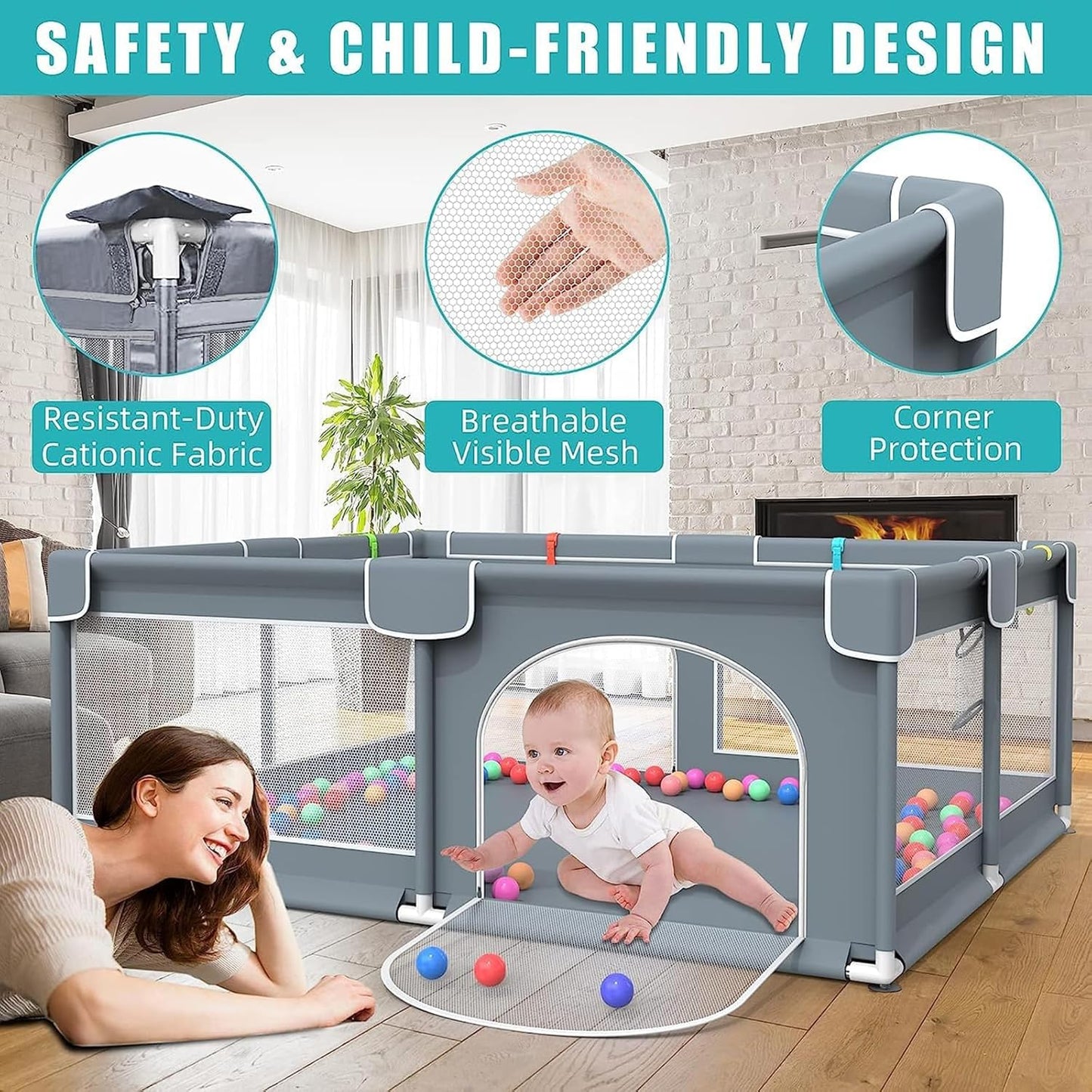 Extra Large Baby Playpen, GuanfeiTech 200 * 180cm Playyard Play Pens for Babies and Toddlers