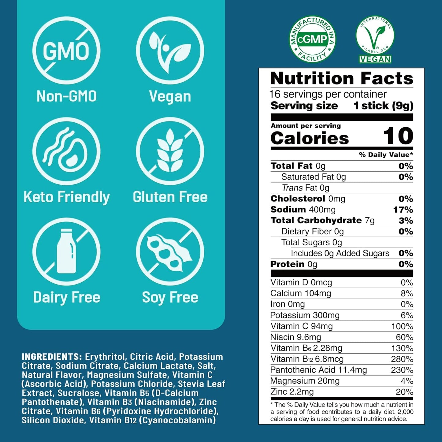 Venture Pal Sugar Free Electrolyte Powder Packets - Liquid Daily IV Hydration Packets| 16 Sticks