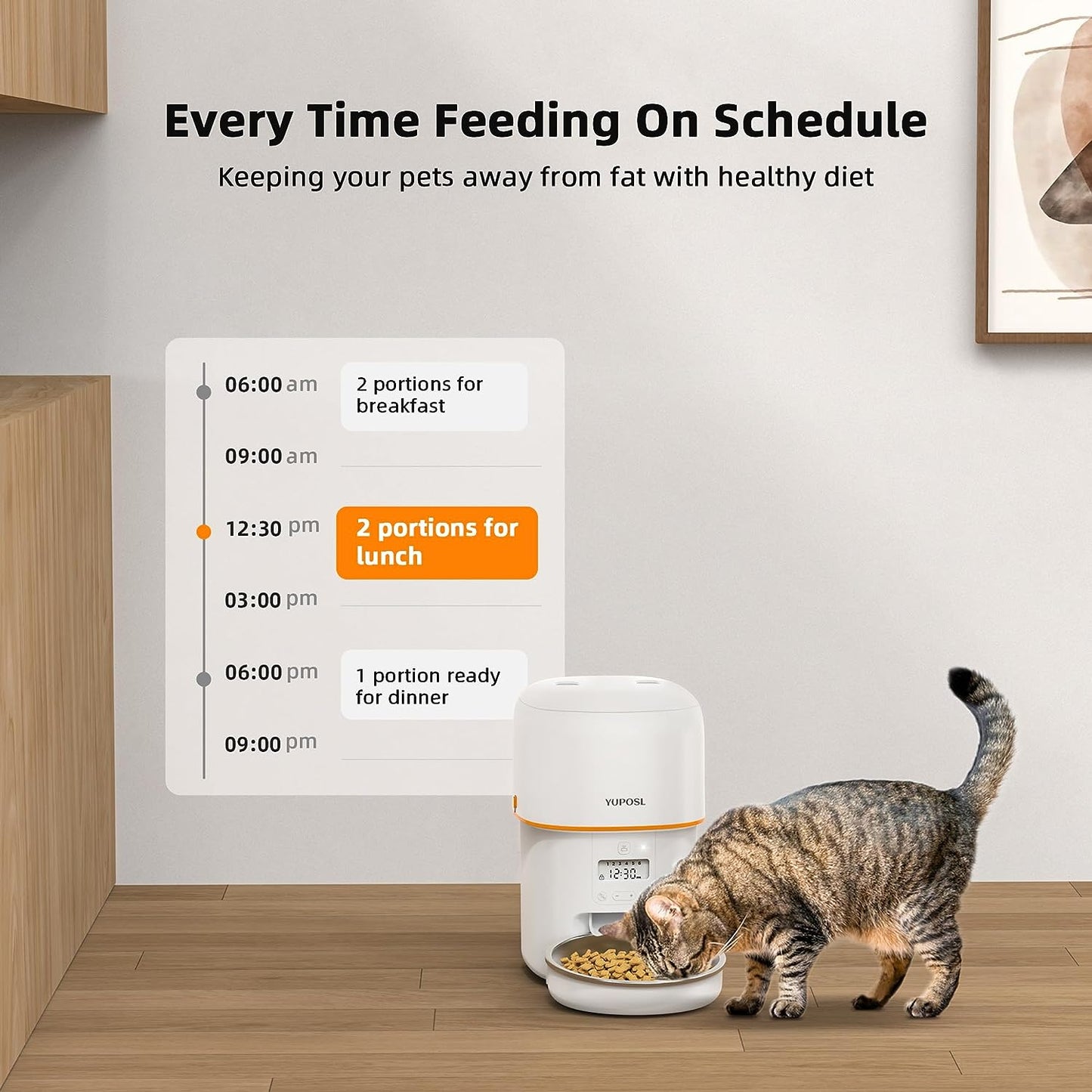 Yuposl Automatic Cat Feeders - 8cup for Pets, Timed Automatic Pet Feeder with Over 180-day Battery Life, 1-6 Meals Control
