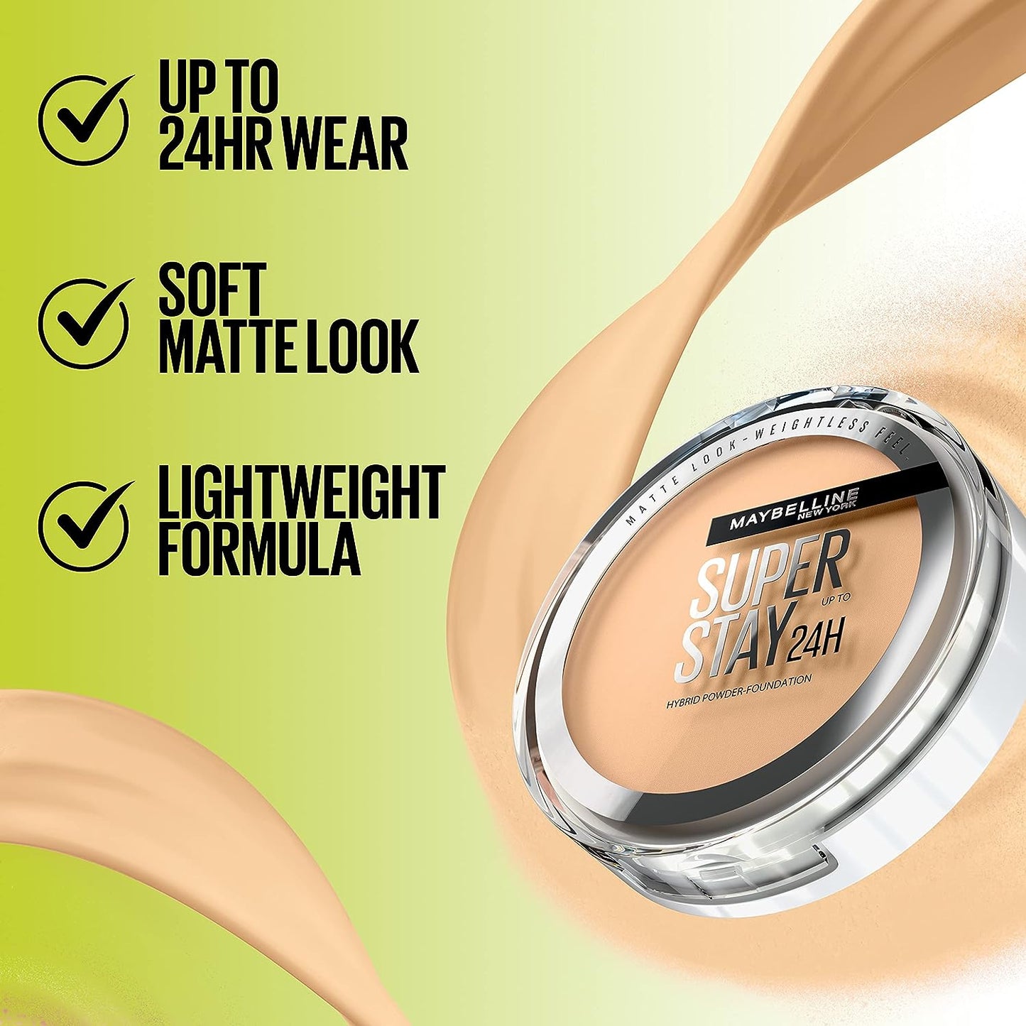 Maybelline New York Super Stay Up to 24HR Hybrid Powder-Foundation, Mediukeup