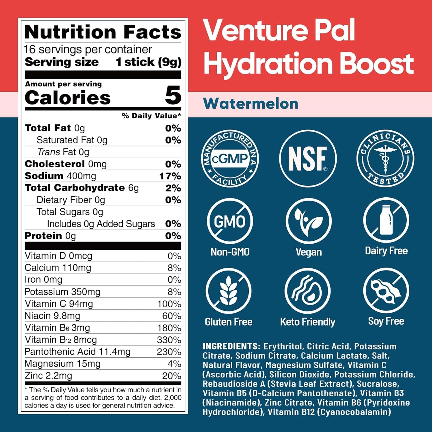 Venture Pal Sugar Free Electrolyte Powder Packets - Liquid Daily IV Hydration Packets for Rapid Rehydration