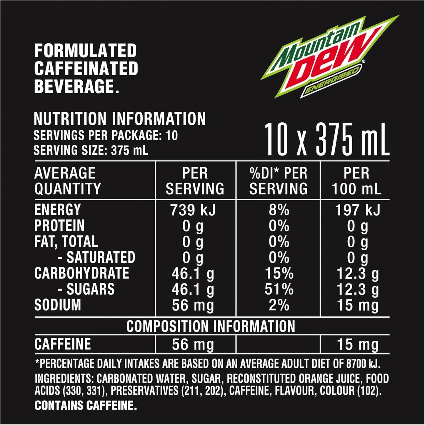 Mountain Dew Soft Drink Can 10 x 375ml