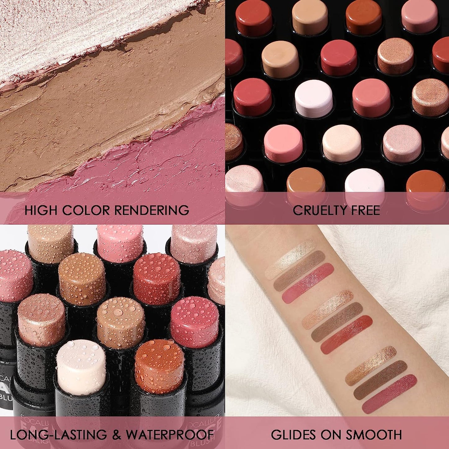 FOCALLURE 3 Pcs Cream Contour Sticks,Shades with Highlighter & Bronzer & Blush Deep colour,Fair