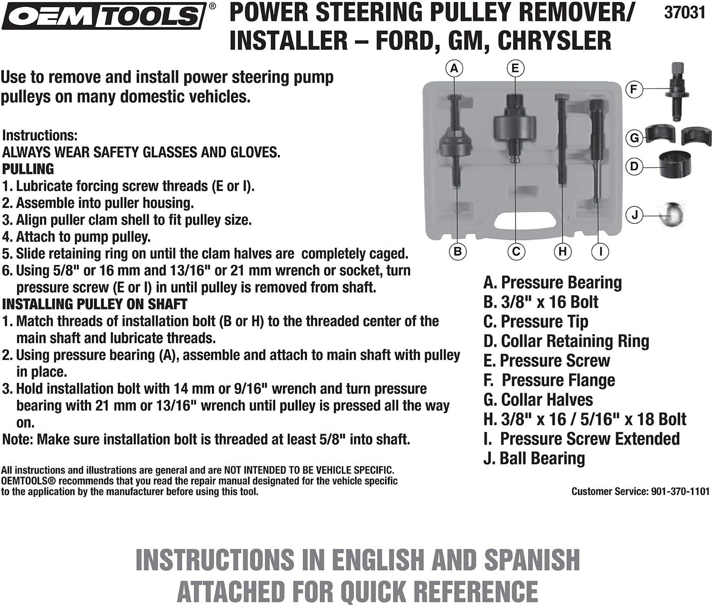 Puller and Installer Kit, Removes and Installs Power Steering Pump Pulleys on Most Domestic Vehicles, Ford, GM, VW , green