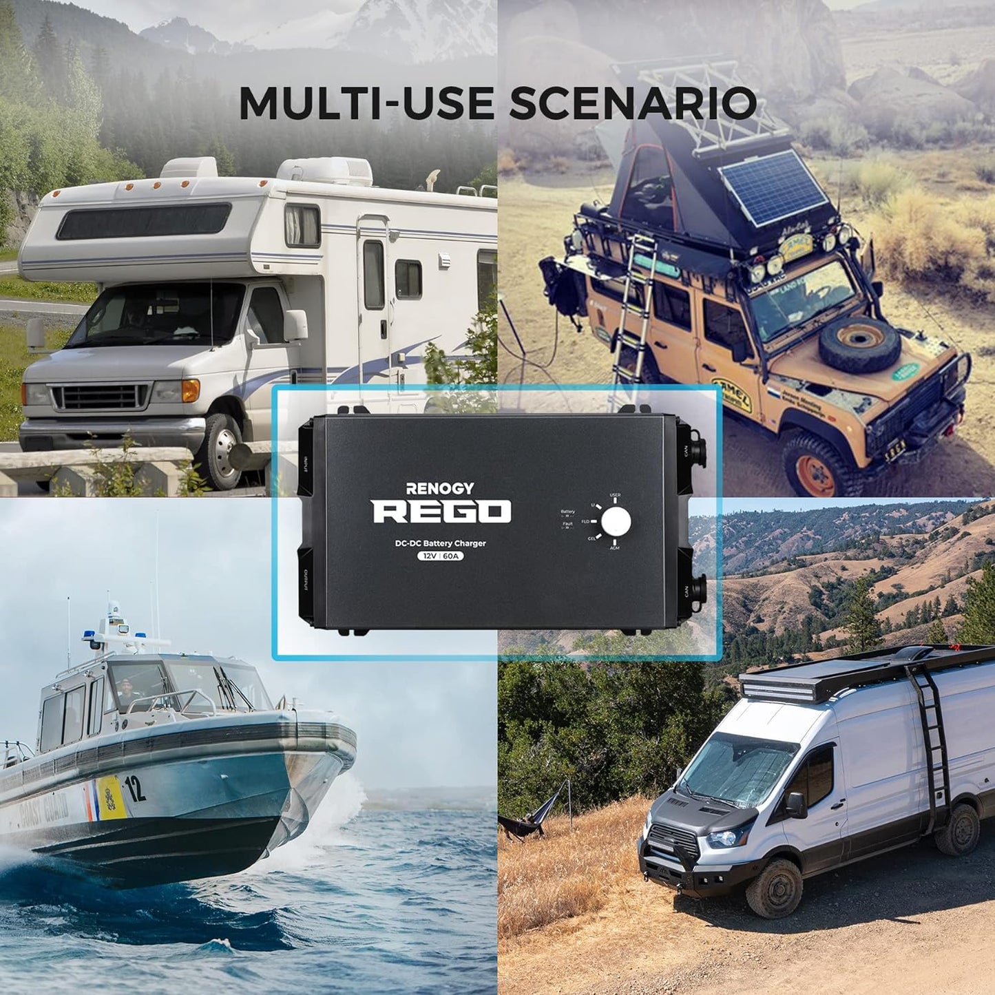 Renogy REGO 12V 60A DC-DC MPPT Plug and Play Battery Charger Built-in Bluetooth Module, Compatible with Traditional and Smart Alternators, For Gel, AGM, and Lithium Battery in RVs, Cars, Boats, Yachts