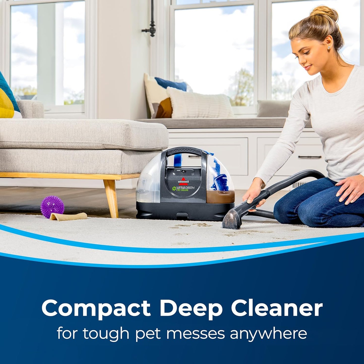 BISSELL Little Green Pet Deluxe Portable Carpet Cleamer and Car/Auto Detailer, Removes Pet Dander Allergens from carpets, upholstery, car interiors, and more, 3353, Gray/Blue