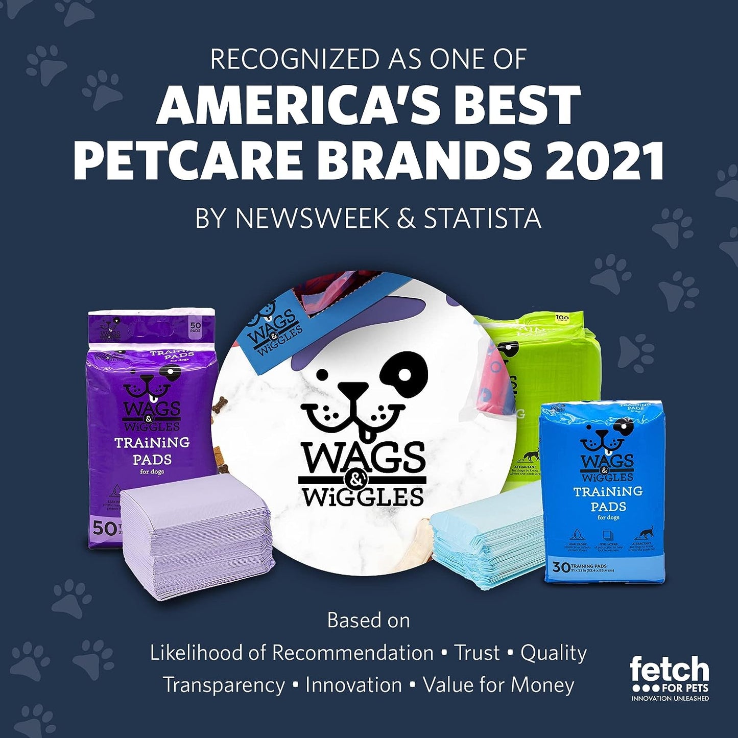 Wags & Wiggles Training Pads For Dogs, 50 Count | Puppy Pee Pads For Dogs | Dog and Puppy Supplies | Dog Training Pads, Strong and Absorbent Training Pads