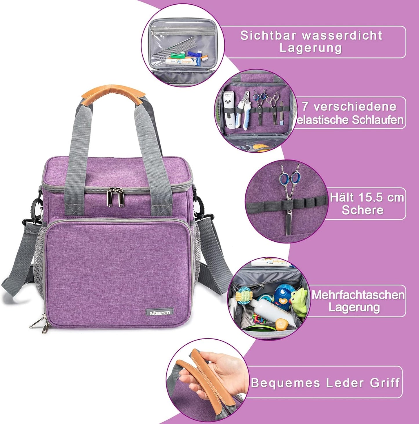 BABEYER Pet Grooming Bag, Dog Grooming Accessories Organizer Carry Bag, Perfect for Pet Grooming Tool Kit Accessories
