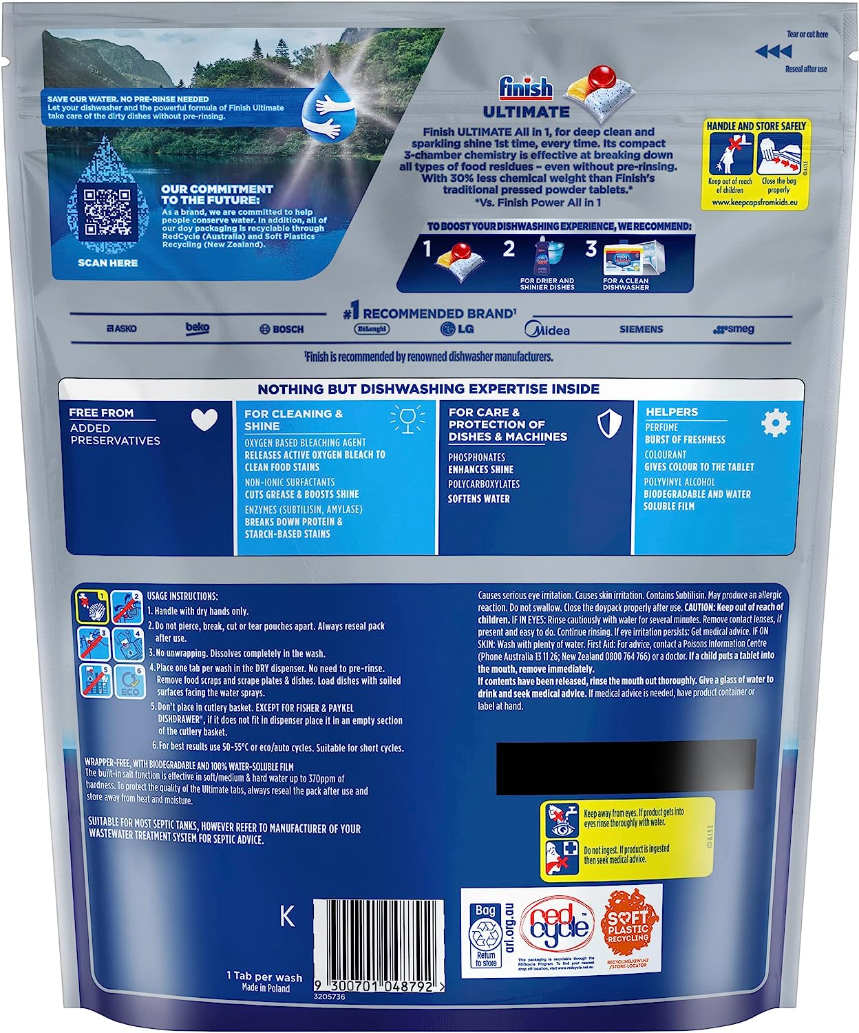 Finish Ultimate All In One Dishwasher Tablets, Lemon Sparkle, 72 Tablets