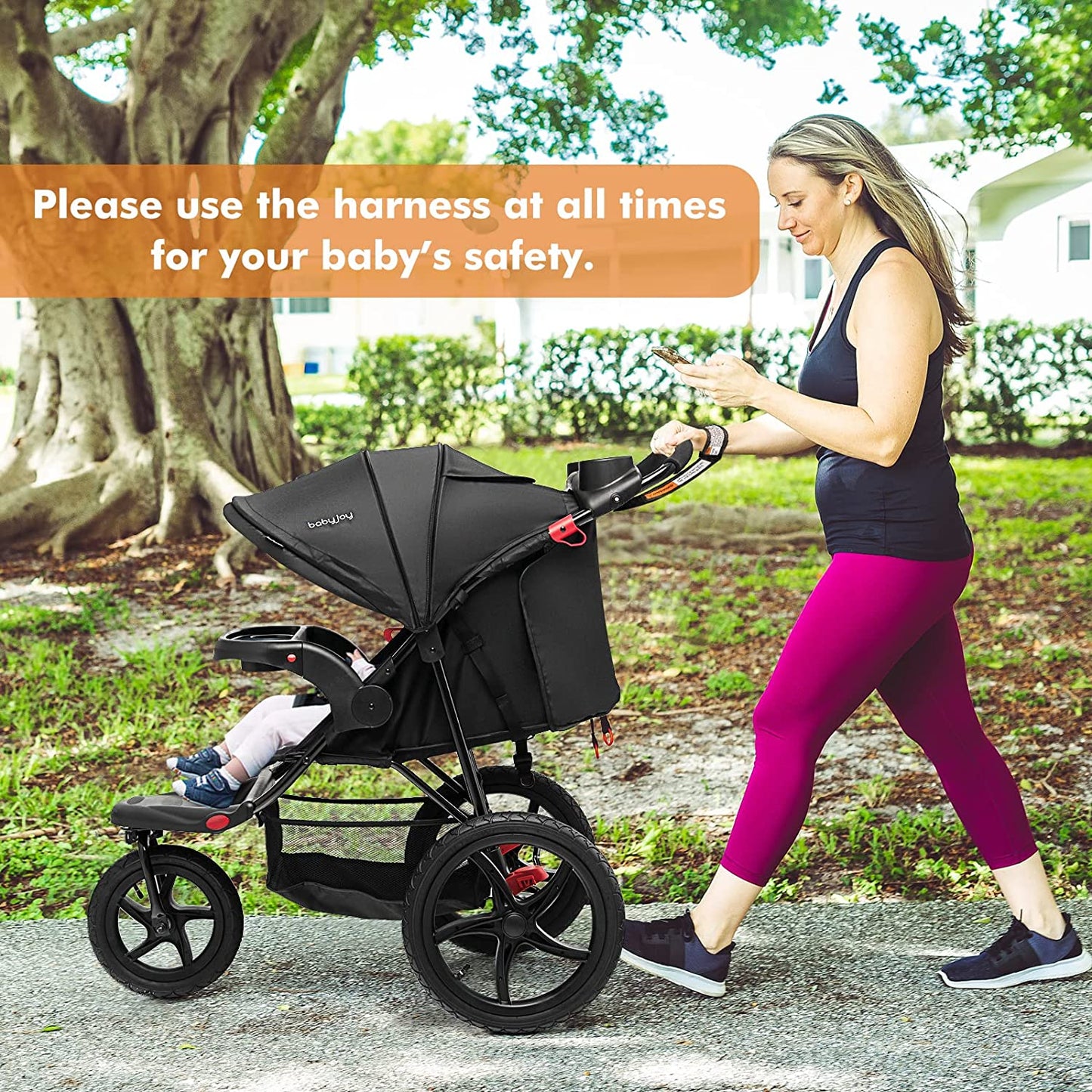 Baby Jogging Stroller, Lightweight Baby Stroller Jogger with Adjustable Canopy & Backrest