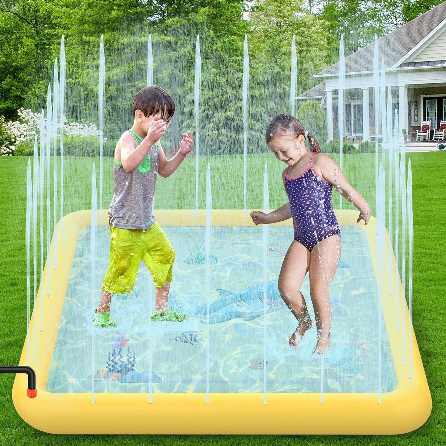 SOKA Play Imagine Learn SOKA Large Square Sprinkle and Splash Water Play Mat Sprinkler Pad Summer Spray Inflatable Toy for Kids Outdoor Garden Family Activities - Yellow One Size