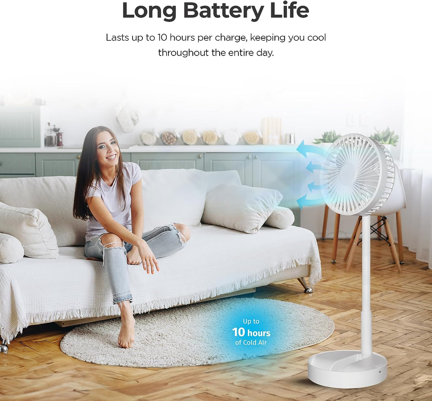 My Foldaway Rechargeable Fan, All in 1 Folding Fan for Bedroom/Desk and More, Portable Travel Fan Fits in Suitcase, 10 Hour Battery Life, Quiet Foldable Fan from 4”- 40” with 3 Modes