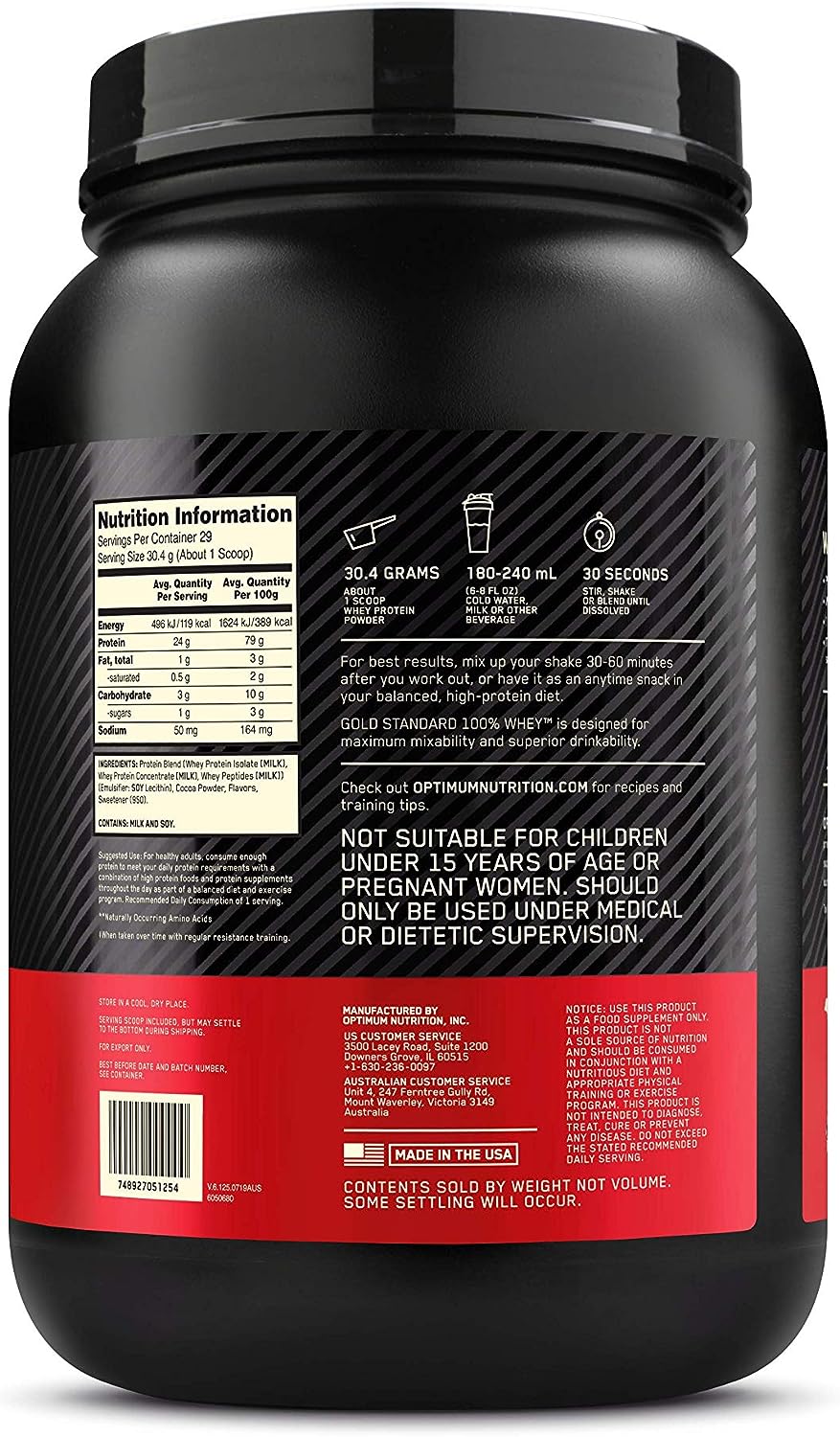 OPTIMUM NUTRITION Gold Standard 100% Whey Protein Powder, Double Rich Chocolate, 907g