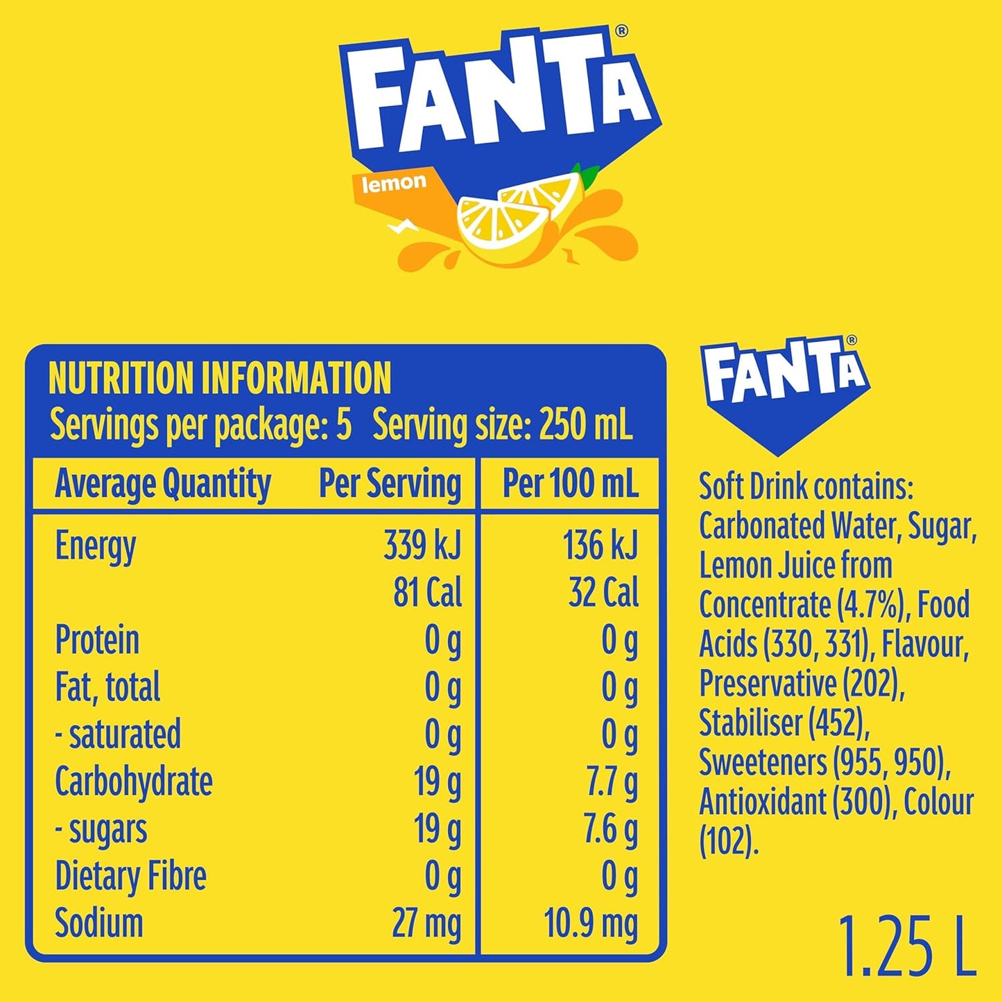 Fanta Lemon Soft Drink 12 x 1.25L Bottle