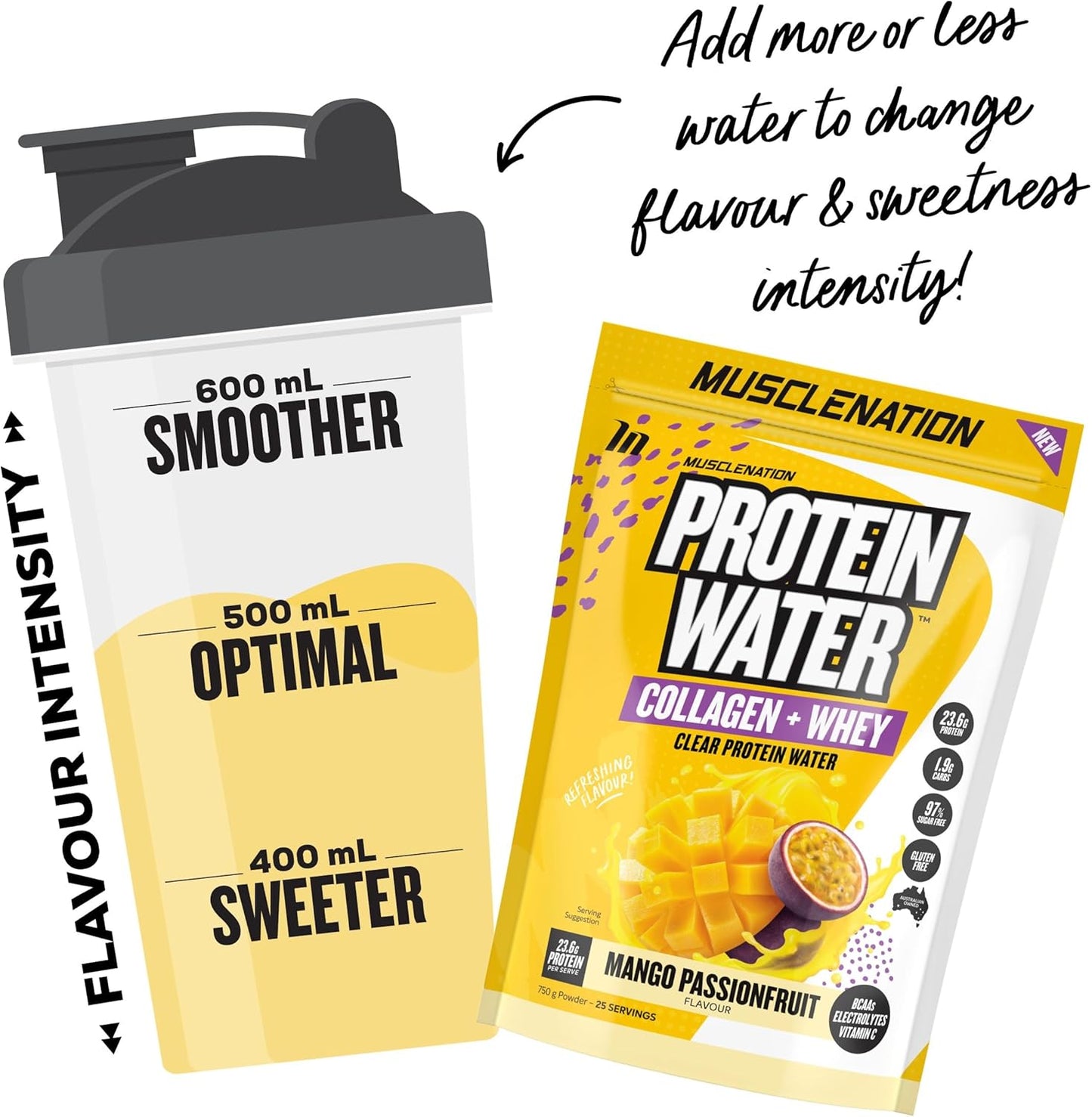Muscle Nation Mango Passionfruit Protein Water 750g (25 Serves)