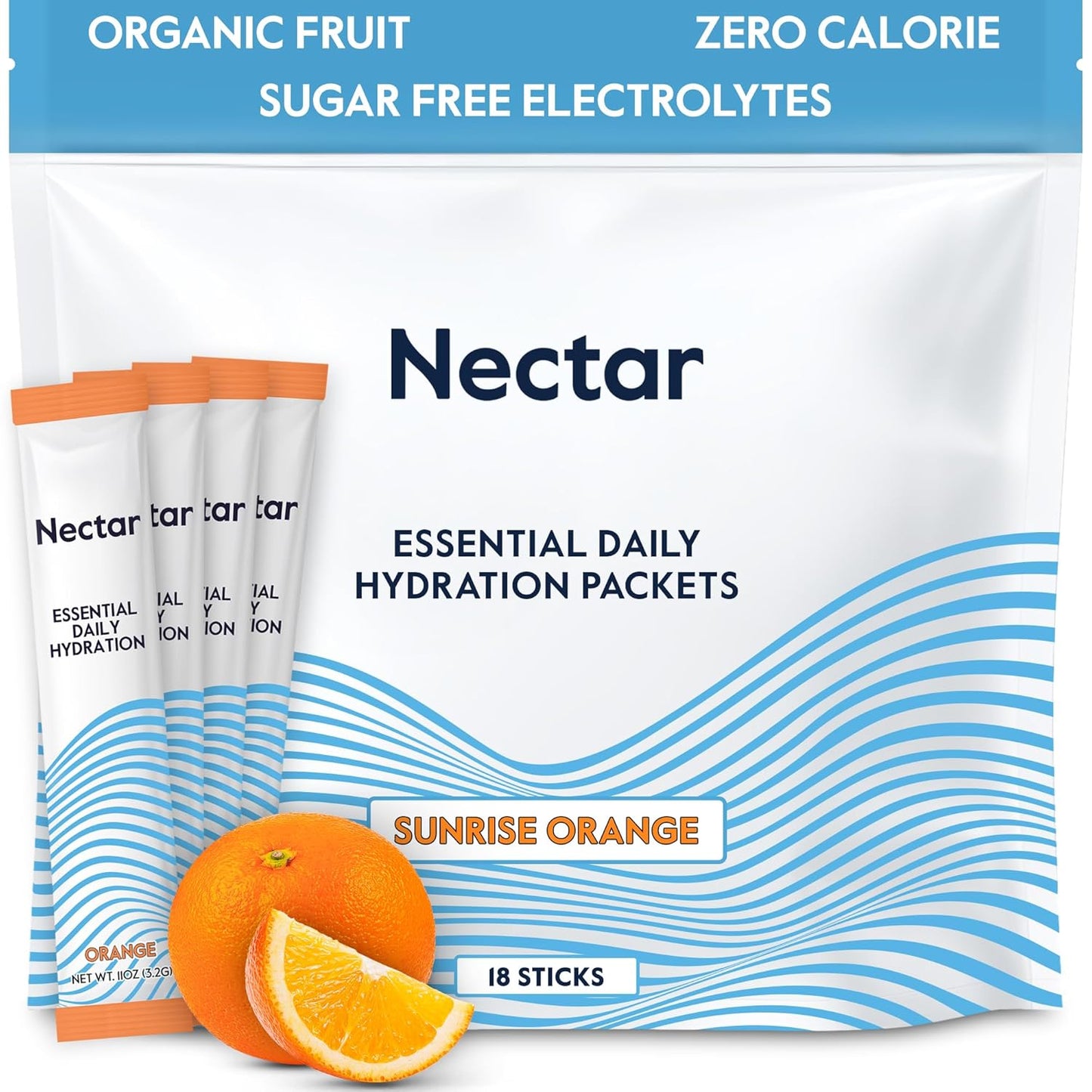 Nectar Hydration Packets - Electrolytes Powder Packets - No Sugar or Calories - Organic Fruit Liquid Daily IV Hydrate Packets for Dehydration Relief and Rapid Rehydration (Orange 18 Pack)