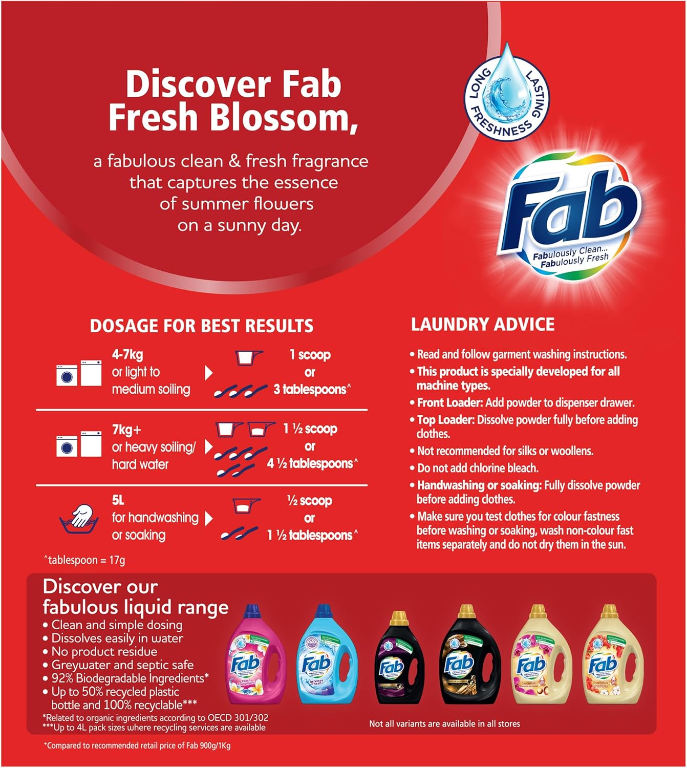 Roll over image to zoom in Fab Fresh Blossoms, Laundry Detergent Washing Powder, 4 Kilograms