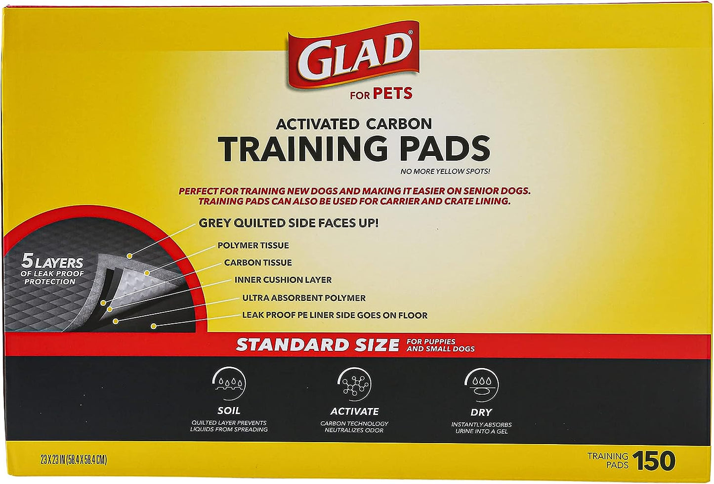 Glad for Pets Black Charcoal Puppy Pads | Puppy Potty Training Pads That ABSORB & NEUTRALIZE Urine Instantly | New & Improved Quality Puppy Pee Pads, 150 count