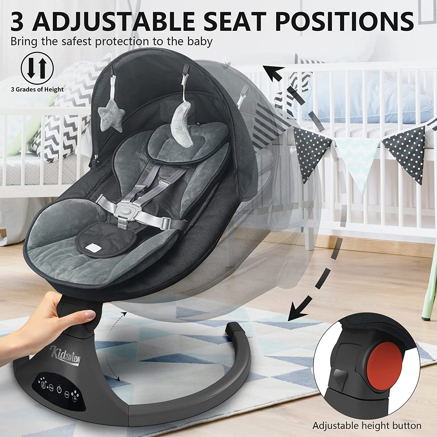 Electric Baby Swing for Infants,5-Speed Baby Swing with 12 Preset Lullabies