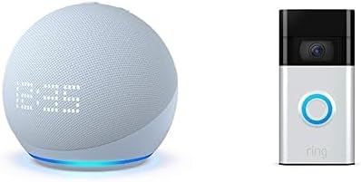 Echo Dot with Clock (5th Gen) Cloud Blue + Ring Video Doorbell (2nd Gen) Satin Nickel