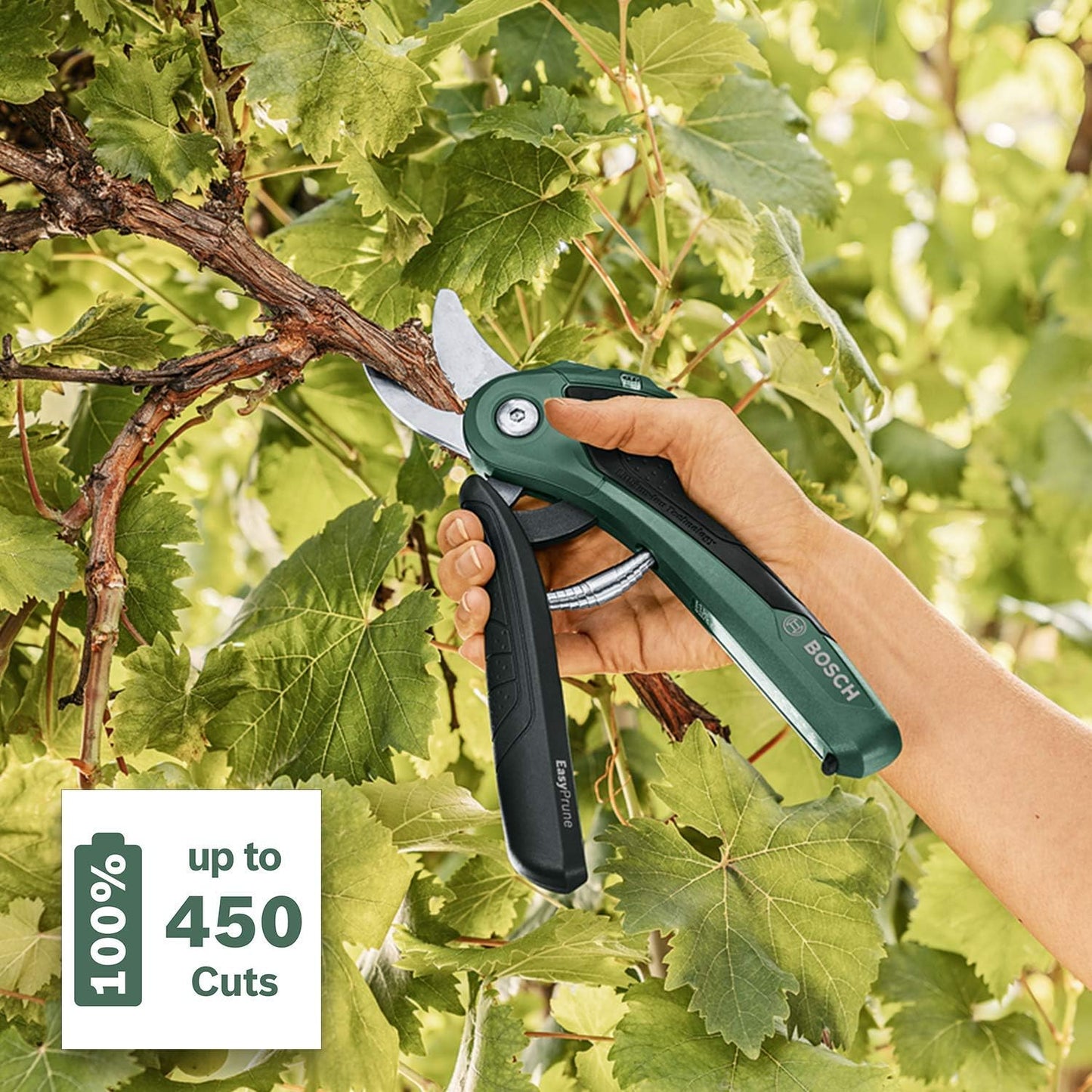 Bosch Home & Garden 3.6V Cordless Secateurs Pruner, Power Assist Technology, Integrated Battery, 450 Cuts Per Charge, Rechargeable via Micro USB Cable (EasyPrune)