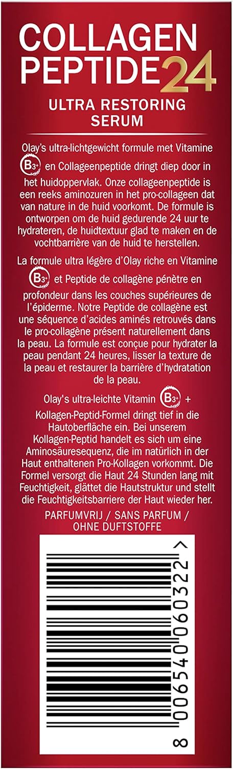 Olay Collagen Peptide24 Serum 40 ml with Vitamin B3 and Collagen Peptides for Strong & Radiant Skin without Perfume Fragrance-Free Serum for Women