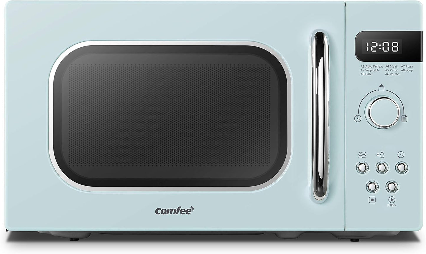 COMFEE' Retro Style 800w 20 Litre Microwave Oven with 8 Auto Menus, 5 Cooking Power Levels and Express Cook Button - Mint Green -CM-M202RAF(GN)