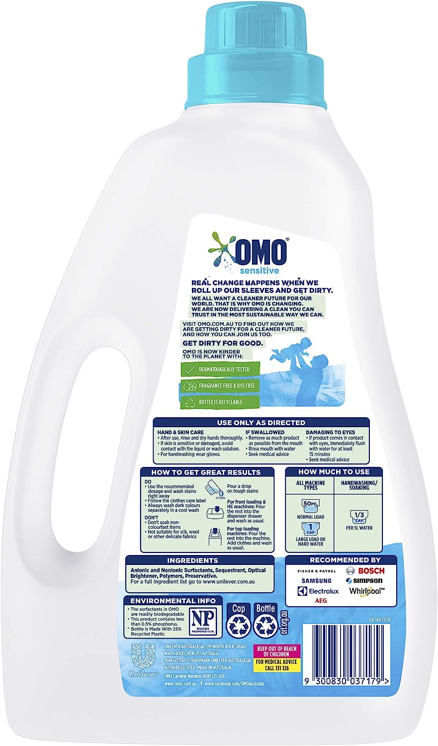 OMO Sensitive Laundry Liquid Detergent Front and Top Loader 2L