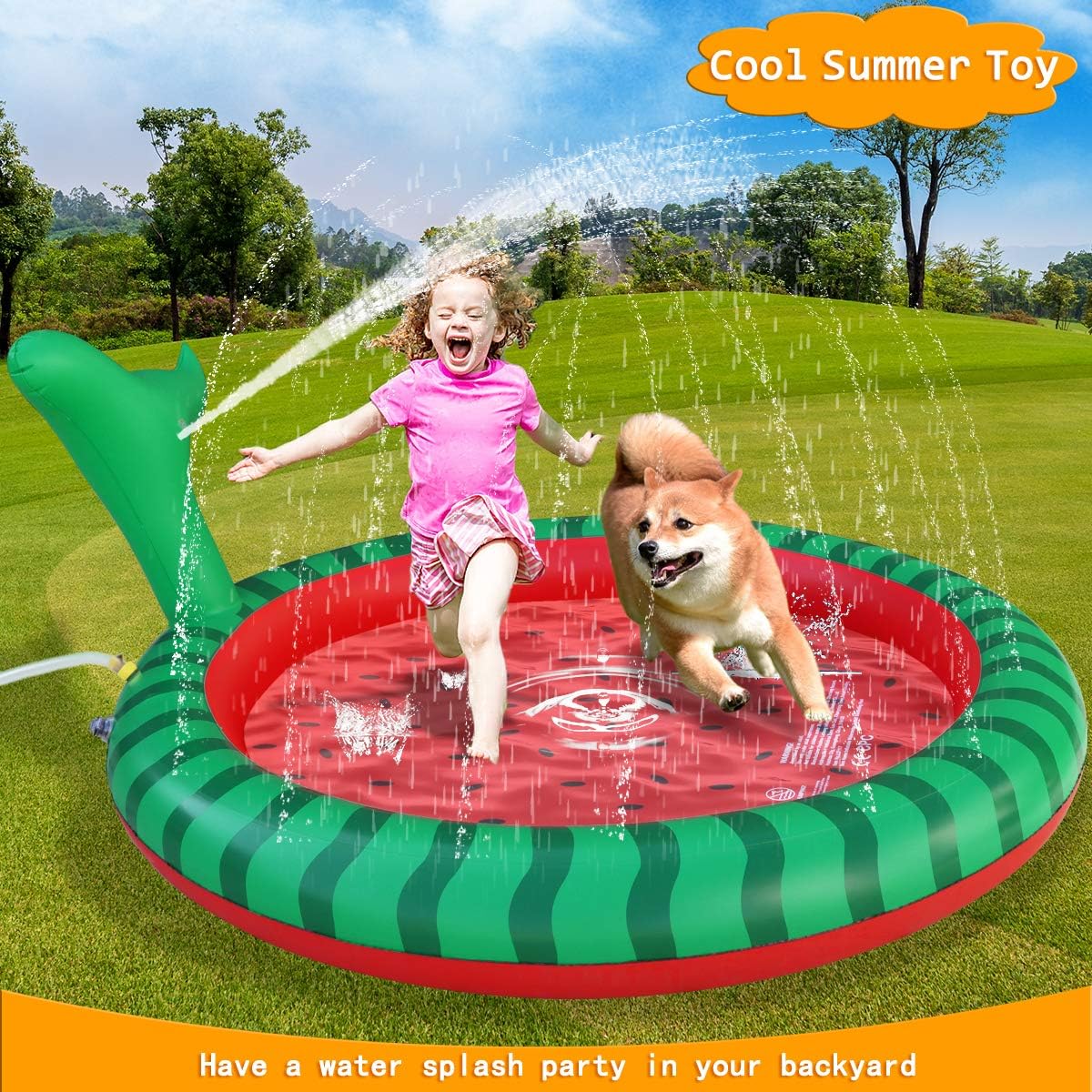 Apfity Splash Pad Sprinkler for Kids, 65" Splash Play Mat for 2 3 4 5 Years Old Boys Girls Summer Outdoor Game Water Toys