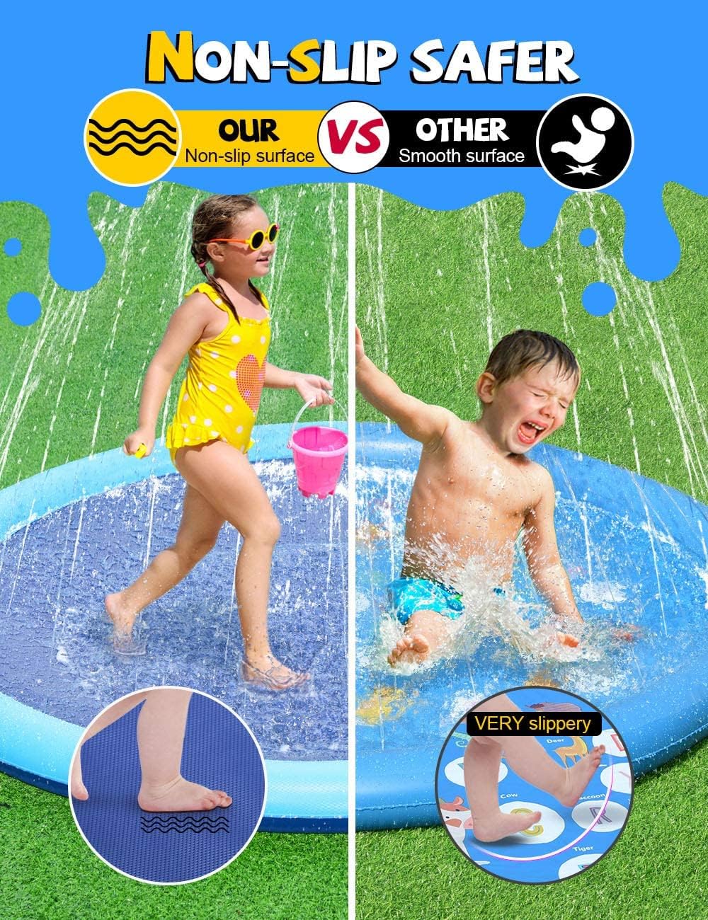 VISTOP Non-Slip Splash Pad for Kids and Dog, Thicken Sprinkler Pool Summer Outdoor Water Toys - Fun Backyard Fountain Play Mat for Baby Girls Boys Children or Pet Dog (67")
