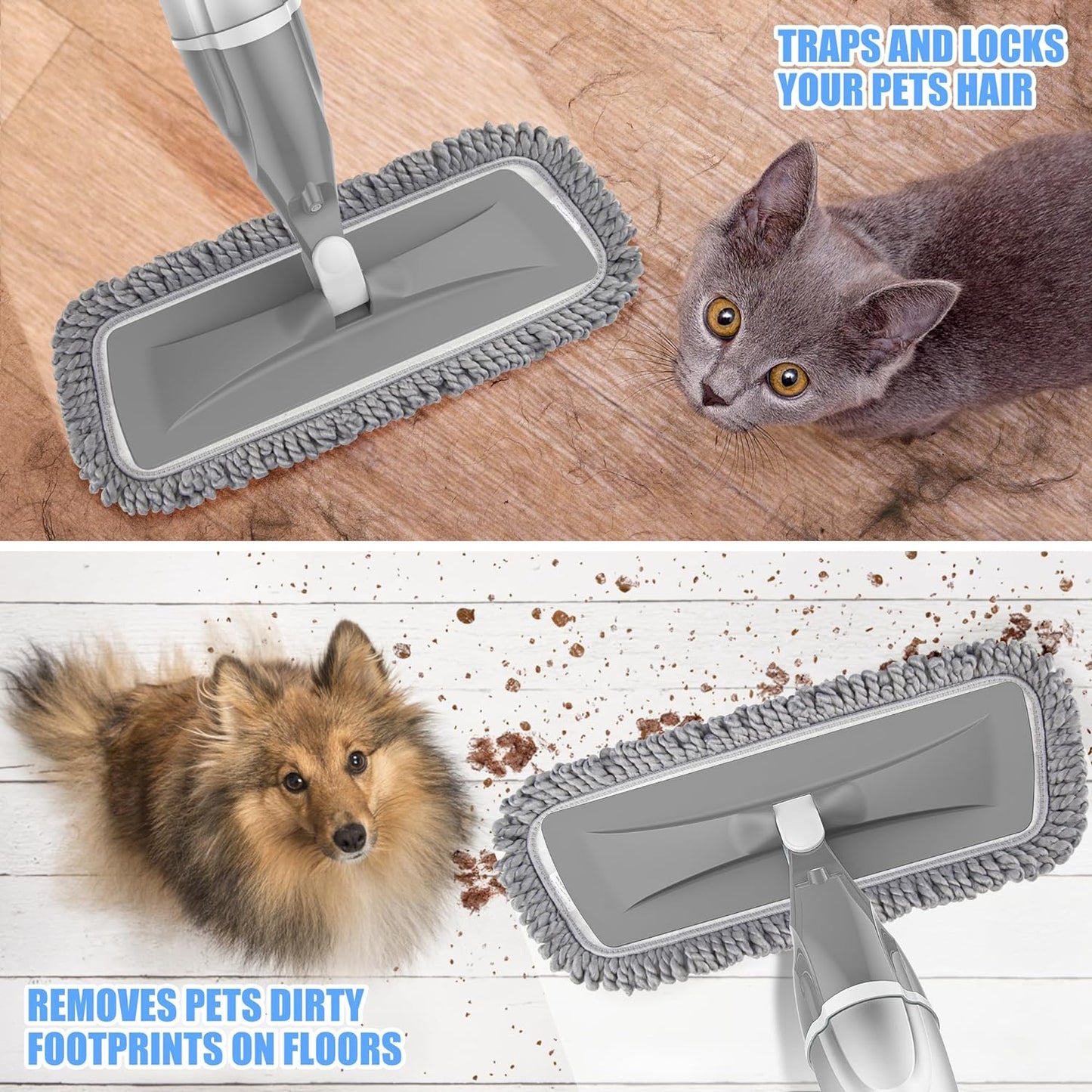 Microfiber Mop Spray Mop for Floor Cleaning - EXEGO Floor Mop Wood Mop Kitchen Mop Dry Wet Mop with 3 Reusable Pads & 640ML Refillable Spray Bottle for Hardwood Floor Ceramic Tiles Floor Cleaning