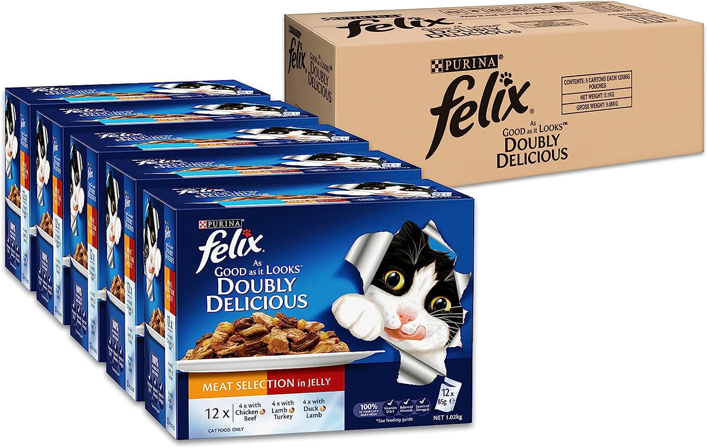 Felix Doubly Delicious - Meat Selection In Jelly, Adult And Senior, 60X85G