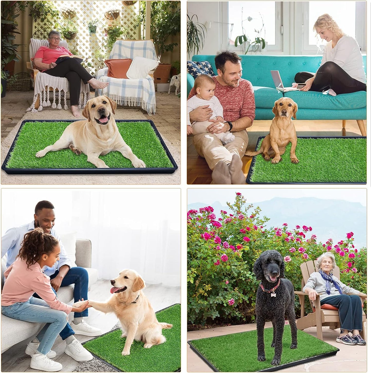 2-Pack Replacement Artificial Grass Puppy Training Pads, Quickly Absorbency Portable Dog Patio Potty for Balcony/Apartment Use