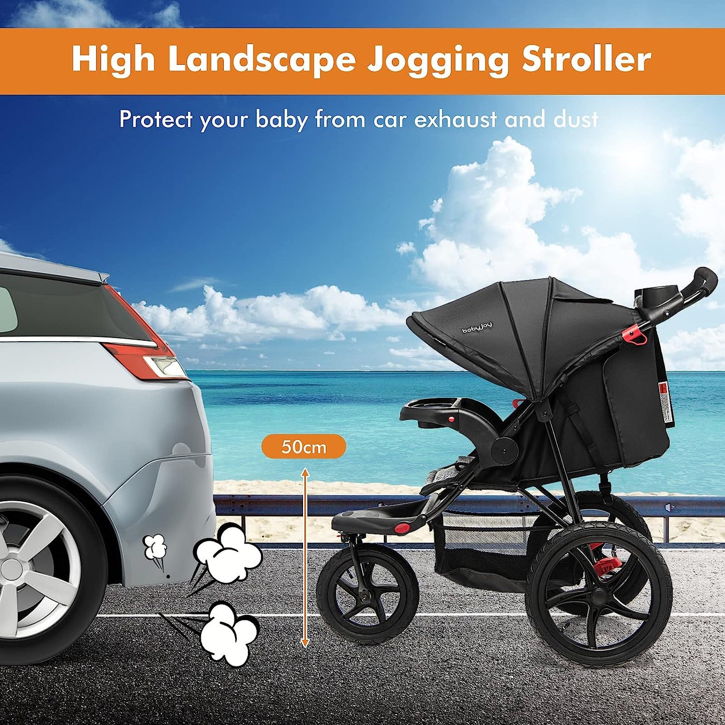 Baby Jogging Stroller, Lightweight Baby Stroller Jogger with Adjustable Canopy & Backrest