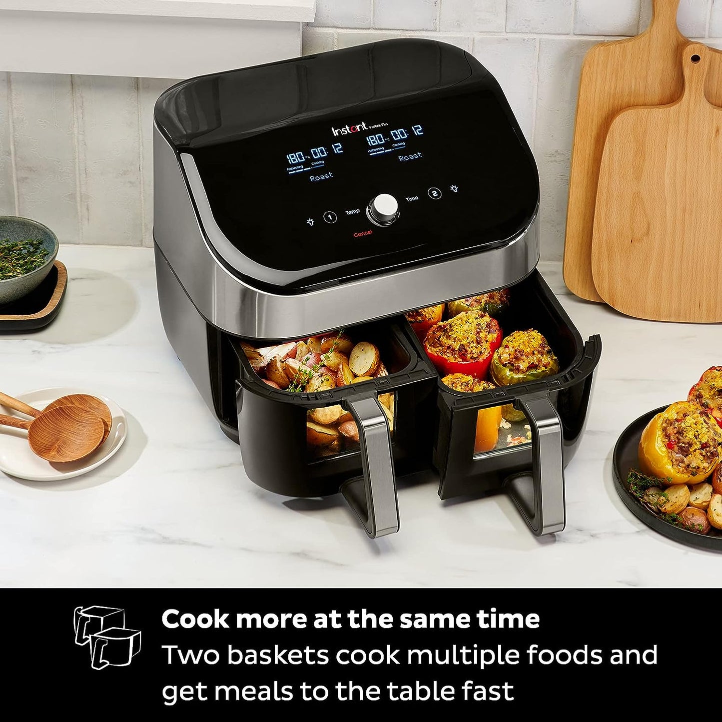 Instant Vortex Plus ClearCook Dual Air Fryer - 8L Air Fryer, Stainless Steel, 6-in-1 Smart Programs - Air Fry, Bake, Roast, Grill, Dehydrate, Reheat, XL Capacity -1700W