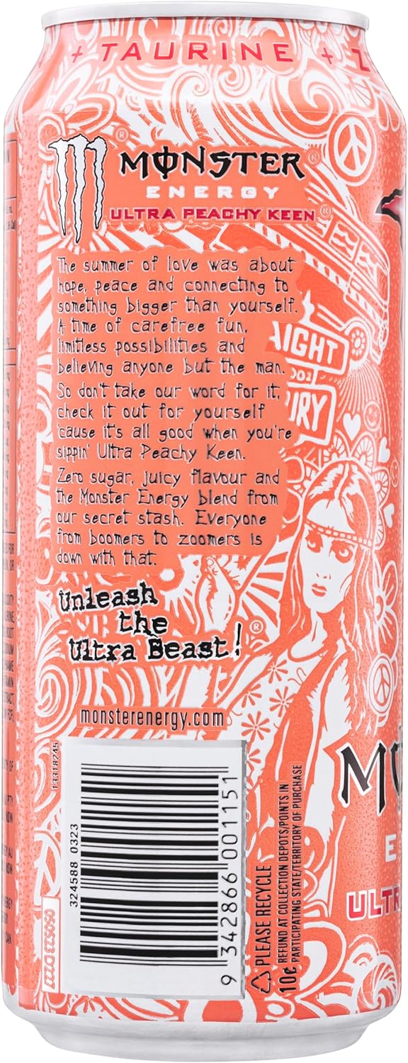Monster Energy Drink Ultra Peachy Keen Energy Drink Cans 24 x 500mL