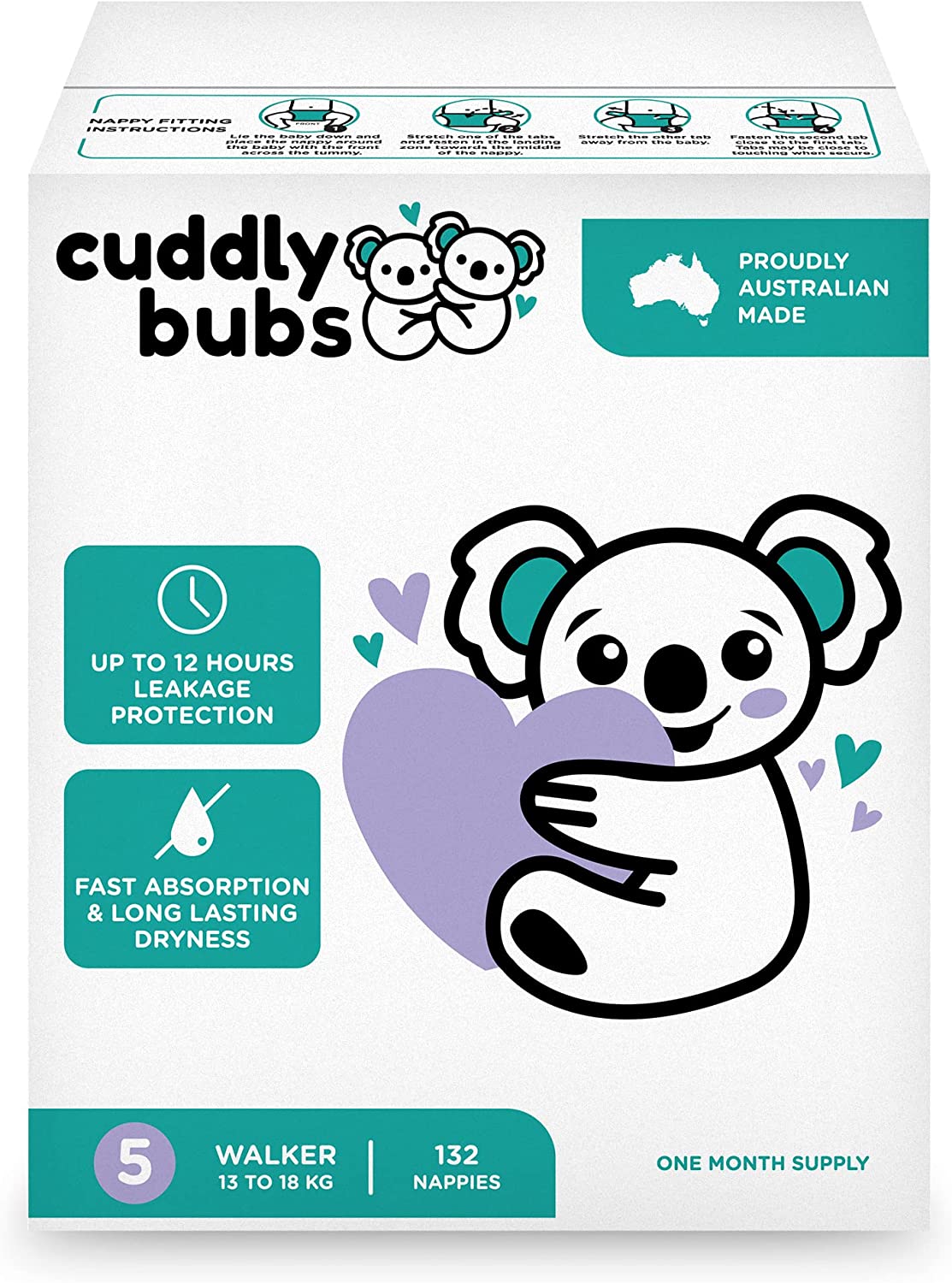Cuddly Bubs, Size 5 Walker nappies (up to 13-18kg), 132 nappies