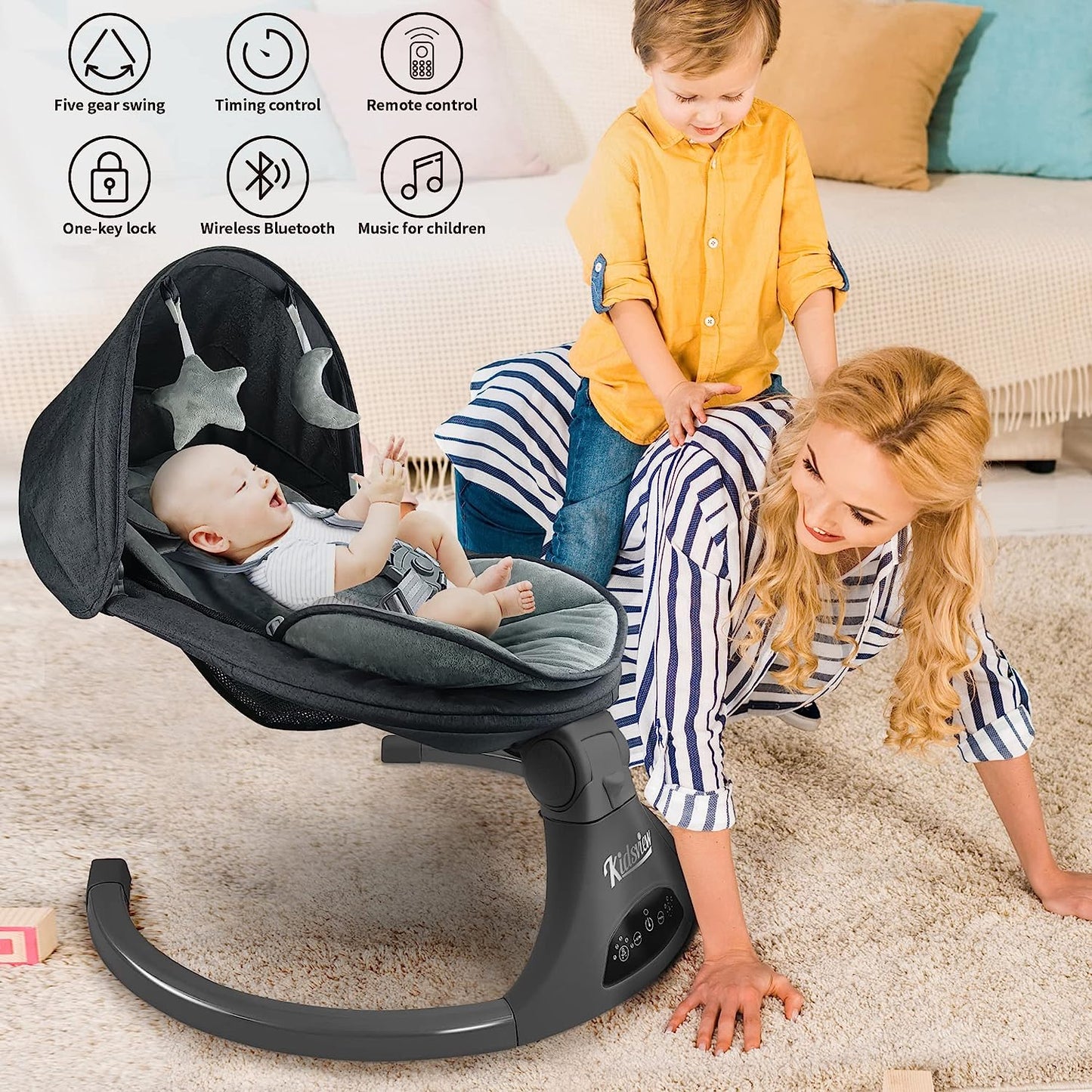 Electric Baby Swing for Infants,5-Speed Baby Swing with 12 Preset Lullabies