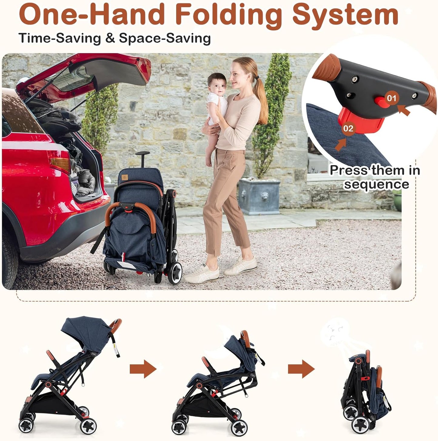 BABY JOY Lightweight Baby Stroller w/ Mesh Net, Compact Toddler Travel Stroller for Airplane