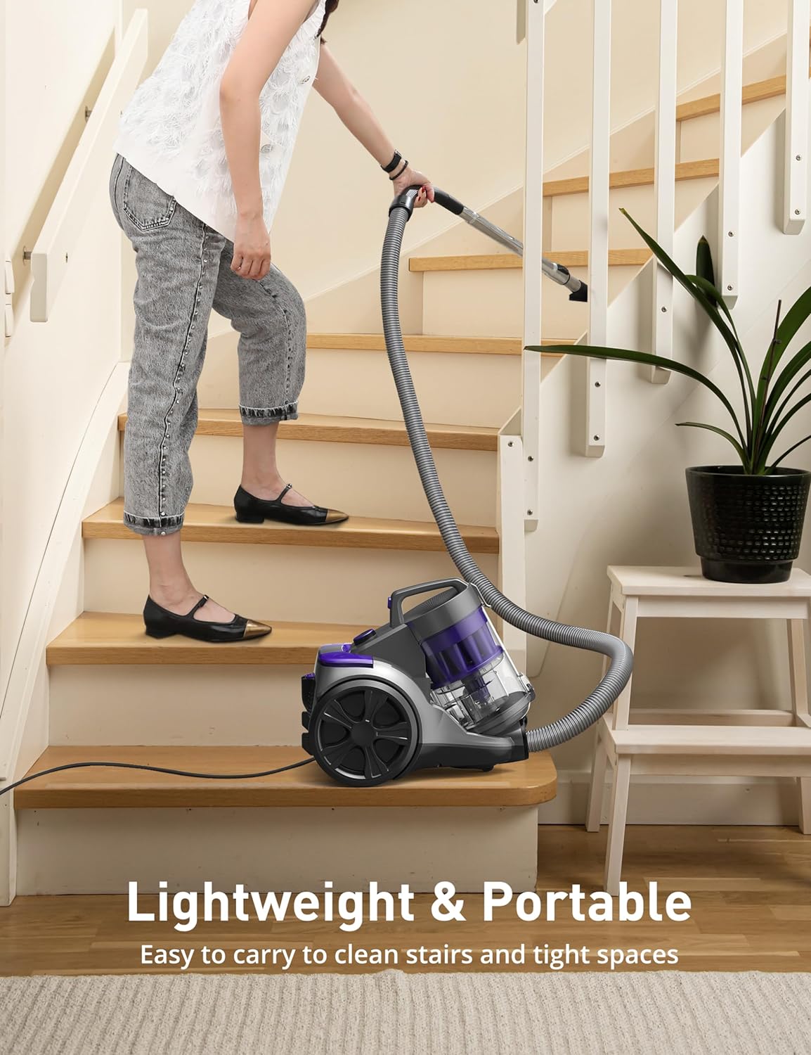 Canister Vacuum Cleaner, Aspiron 1400W Bagless Vacuum Cleaner, Multi-Cyclonic Filtration, 2 Anti-Allergen HEPA Filters, 3.5QT Dust Cup, 4 Tools, Corded Vacuum for Hard Floors, Carpets, Pet Hair