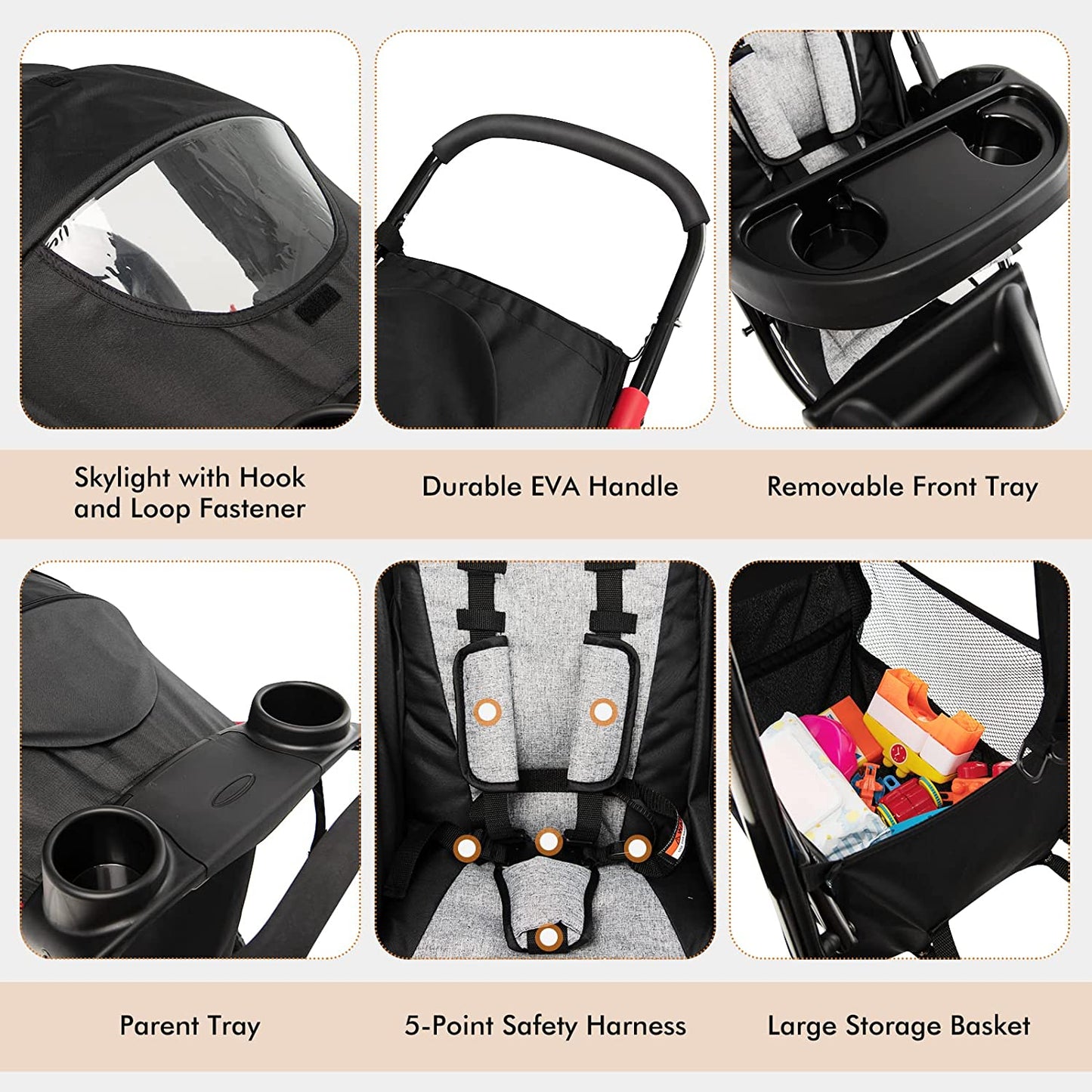 Baby Jogging Stroller, Lightweight Baby Stroller Jogger with Adjustable Canopy & Backrest