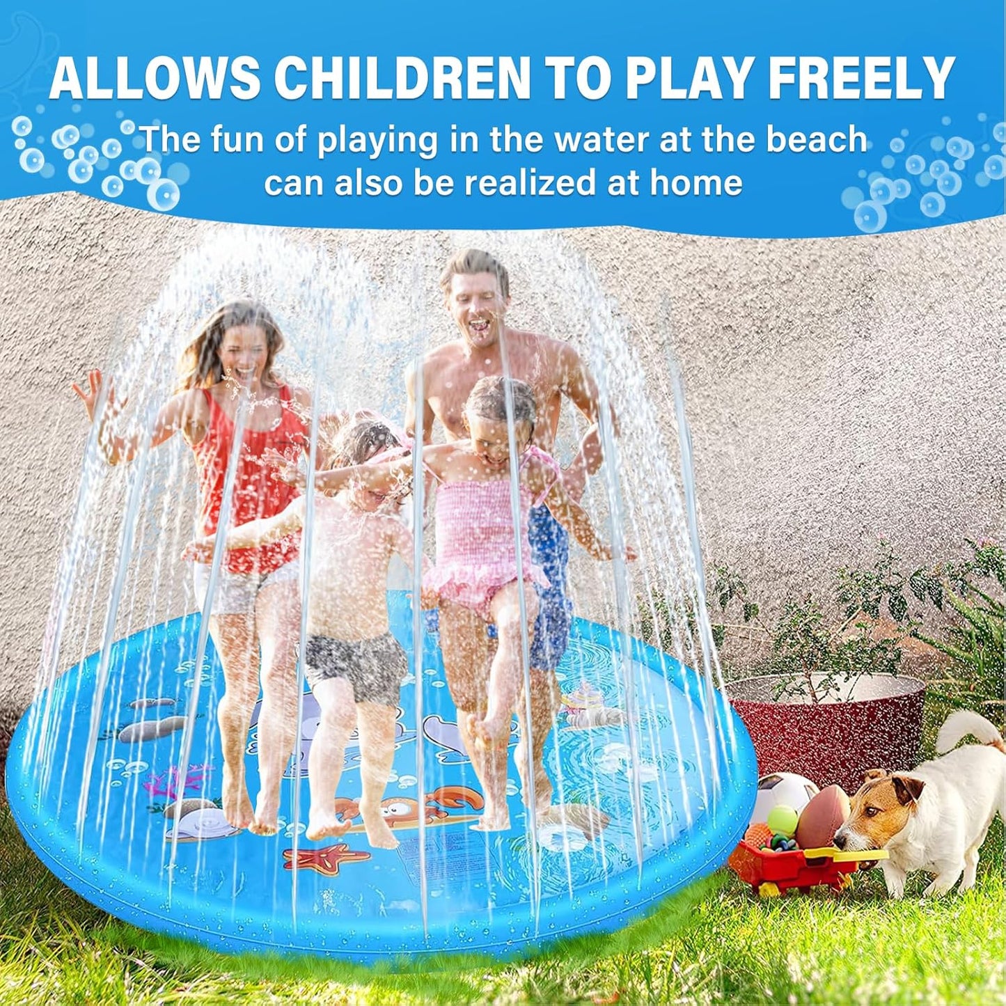 LOVICVKEM Children's Water Play Mat 170 cm, Extra Large Inflatable Children's Sprinkler Mat, Pool Fountain Mat, Water Toy Dog Pool, Sprinkler Water Play M Mat Play Sprinkler for Dogs Spray Mat