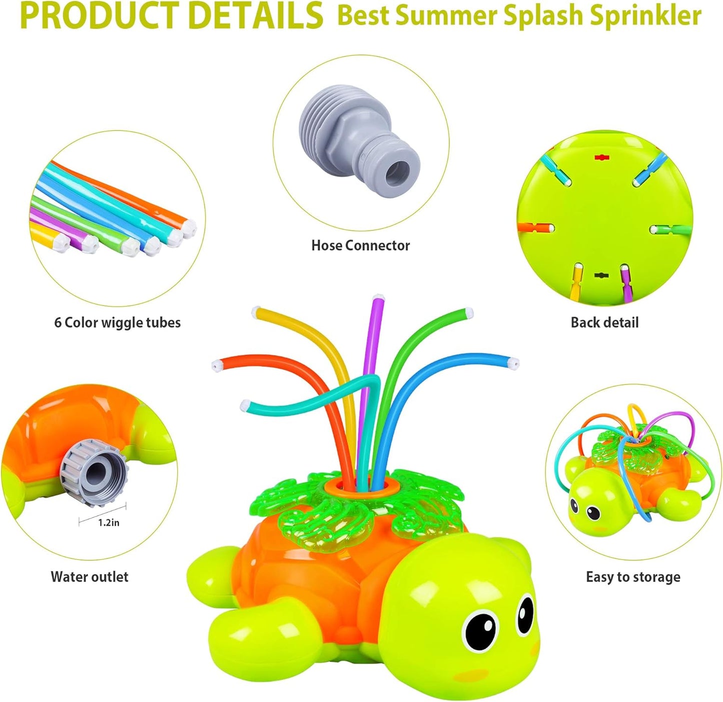Outdoor Sprinkler for Kids - Backyard Rotating Turtle Sprinkler with Swing Tube - Splashing Toy for Summer - Outside Garden Lawn Water Toys Gifts for 3 4 5 6 Boys and Girls