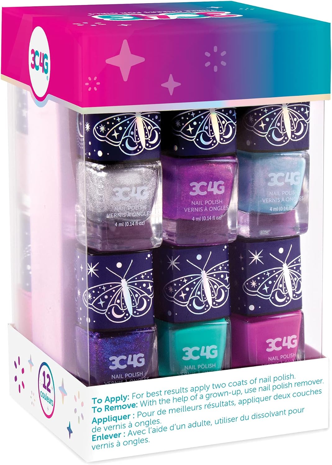 3C4G THREE CHEERS FOR GIRLS - Celestial 12-Pack Nail Polish Tower - Nail Polish Set for Girls and Teens - Includes 12 Vibrant Colors - Non-Toxic Nail Polish for Kids - Ages 8+