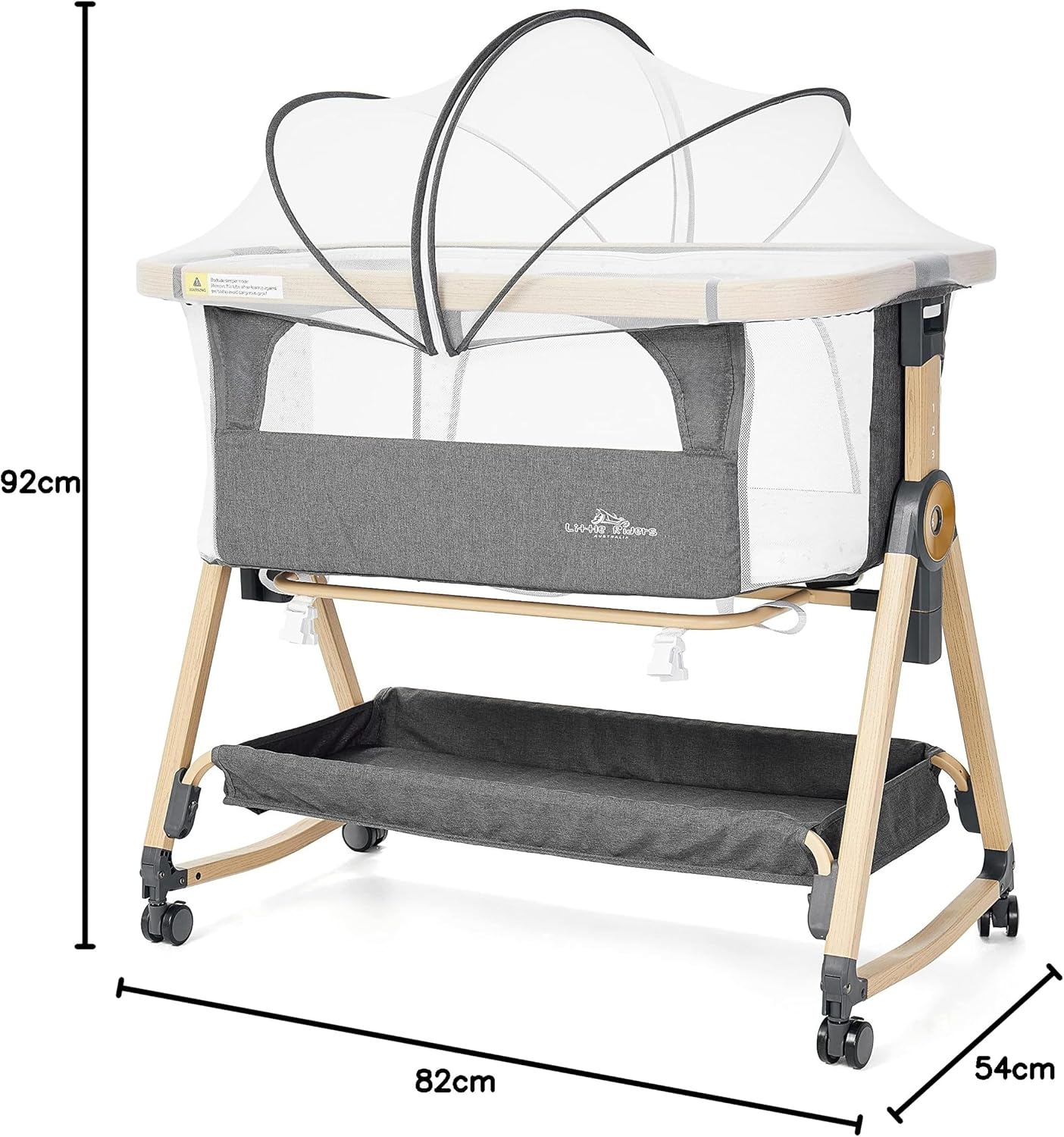 Baby Bassinet Airflow Co-Sleeper, Rocking Crib with Mosquito net - Grey