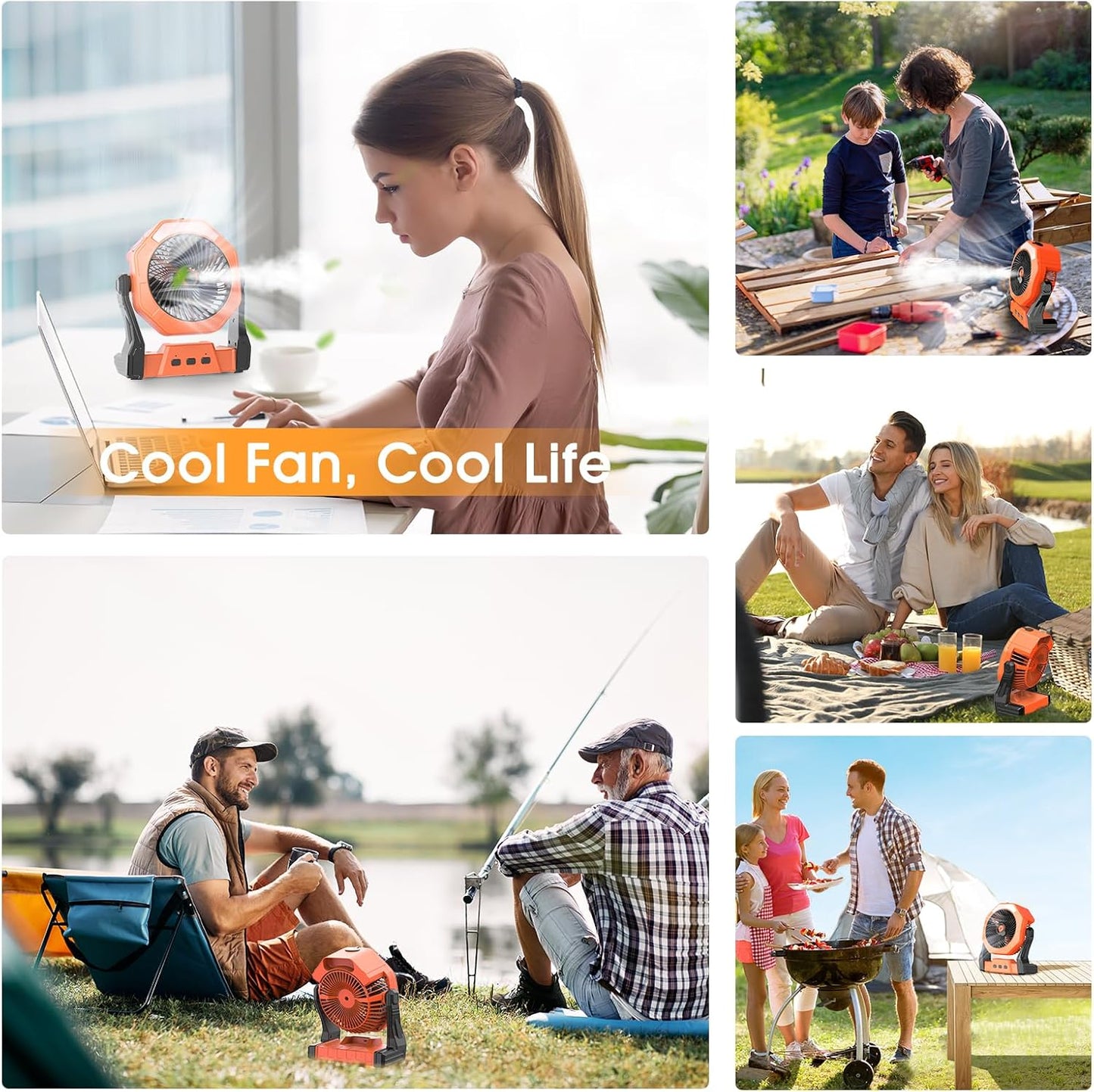 Ausic Camping Fan, Misting Fan Portable with Light & 250ml Water Tank, 10000mAh 8 Inch Battery Operated Rechargeable Fan, Cooling Fan with Hook, Outdoor Fans for Patios, Tents, Travel, Beach